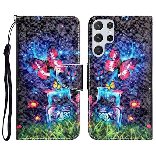 Wonderland Samsung Galaxy S22 Ultra Läppäkotelo - Bottle / Perhonen Multicolor