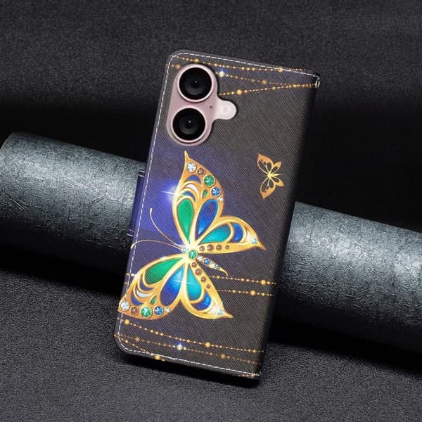Wonderland iPhone 16 Plus flip-etui - Smykker Sommerfugl Black