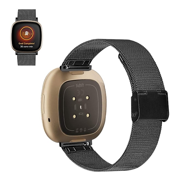 Fitbit Sense / Versa 3 elegant klokkerem i rustfritt stål - Svart Black