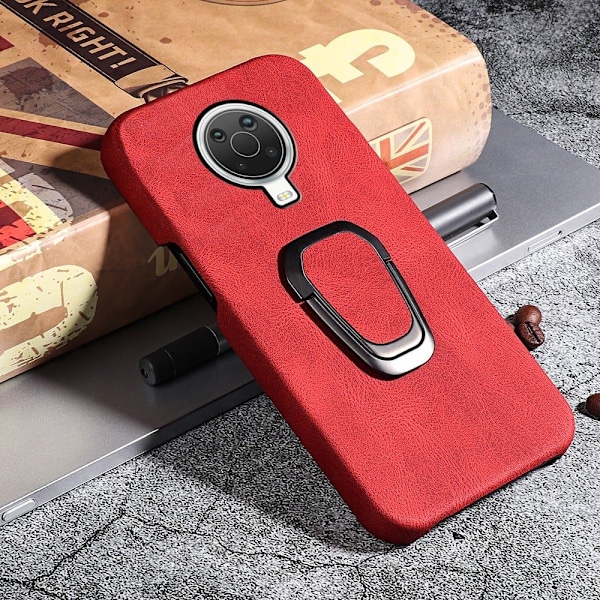 Stötsäkert läderfodral med oval kickstand för Nokia G20 - Röd Röd