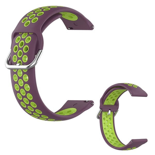 20 mm tofarvet silikoneurrem til Samsung-ur - Lilla / Lime Green