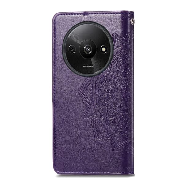 Mandala Xiaomi Redmi A3 / Xiaomi Poco C61 etui i lær - Lilla Purple