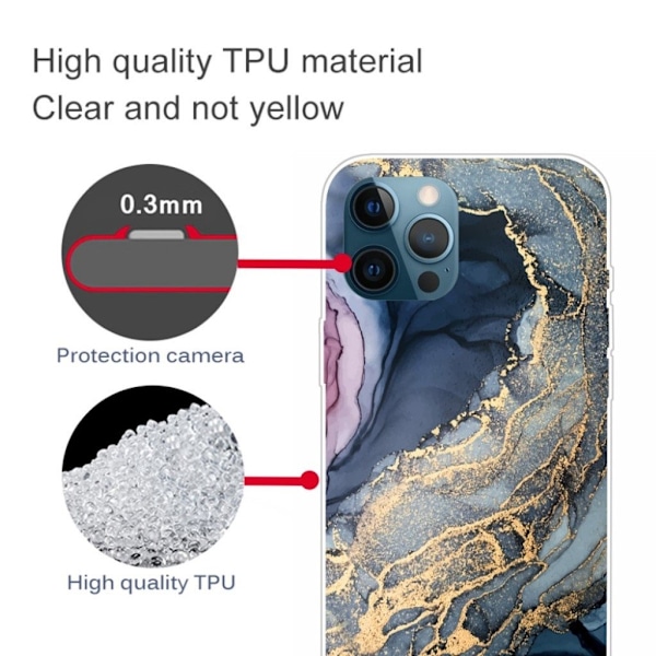 Marble iPhone 13 Pro Max Suojakotelo - Blue On Golden Splash Marble Multicolor