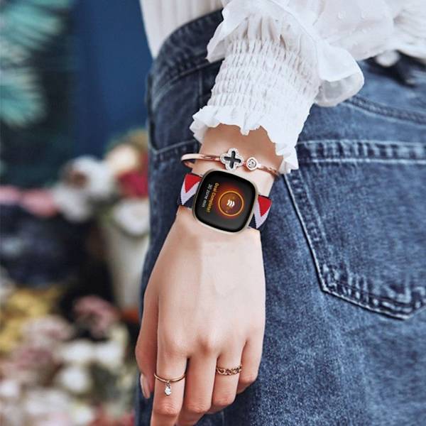 Fitbit Sense / Versa 3 nylonkuvioinen kellonauha - Sininen / Valkoinen / Valkoinen Multicolor