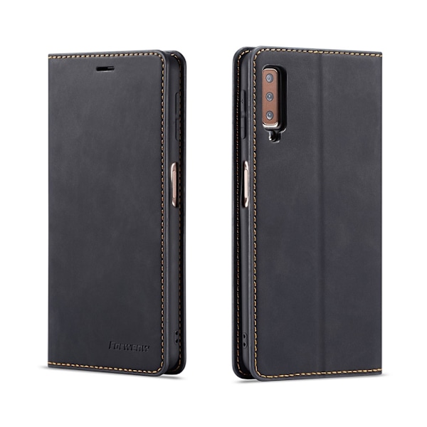 FORWENW Samsung Galaxy A7 (2018) læder flip etui - Sort Black
