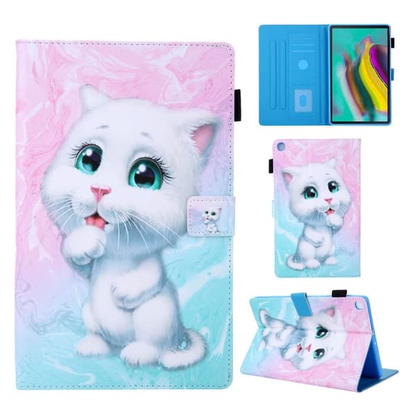 Samsung Galaxy Tab A 10.1 (2019) supreme mønster lær flip etui - White Cat Multicolor