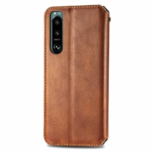 Läder Sony Xperia 5 III fodral med romb-design - Brun Brun
