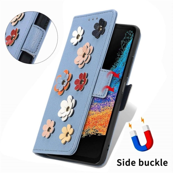 Soft flower decor leather case for Samsung Galaxy Xcover 6 Pro - Blue