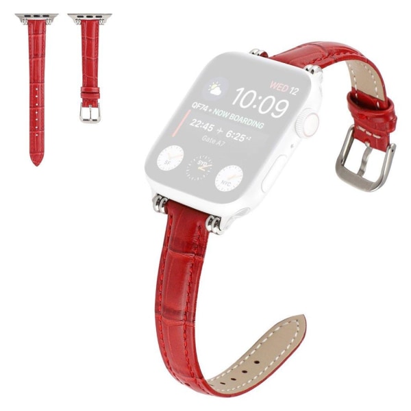 Apple Watch 40mm croc style genuine leather watch strap - Red Röd
