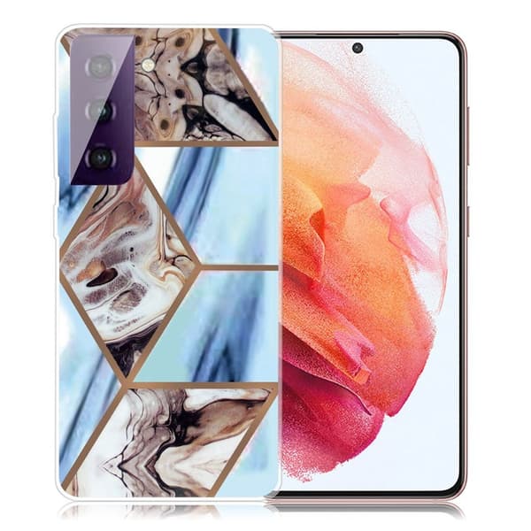 Marble Samsung Galaxy S21 Etui - Sky Blue and Brown Marble Brown