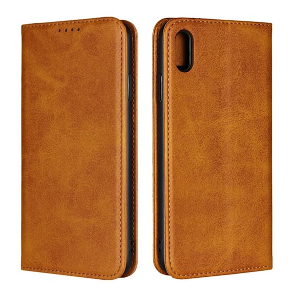 iPhone Xs Max plånboks mobilfodral av syntet läder med inbyggt magnet lås - Brun Brun