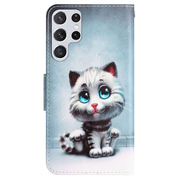 Wonderland Samsung Galaxy S22 Ultra Flippetui - Blåe Øyne Katt Blue