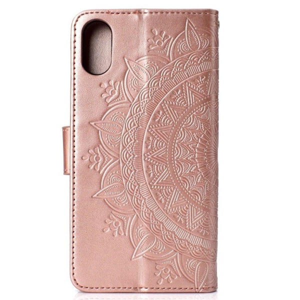 iPhone Xr flip cover i læder med Mandala-mønster - Rose Gold Multicolor