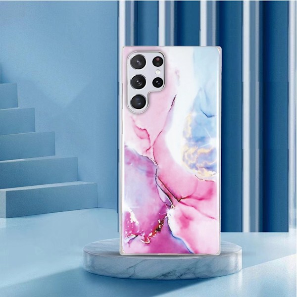 Marble Samsung Galaxy S22 Ultra Etui - Rosa / Blå Multicolor