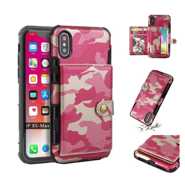 SHOUHUSHEN iPhone Xs Max hybridfodral i kamouflageläder - Ros Rosa