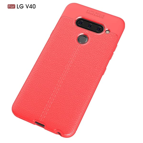 LG V40 Thinq Litchi Skinnetui - Rød Red