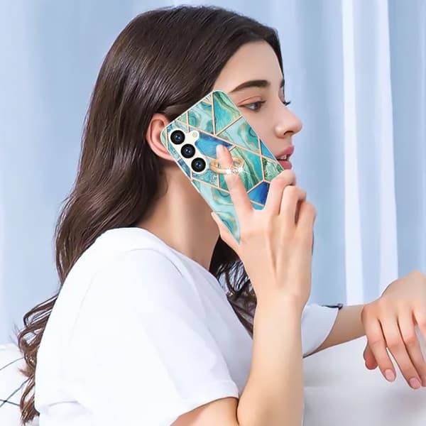 Marmormönstrat Samsung Galaxy S24 skal med ringhållare Grön