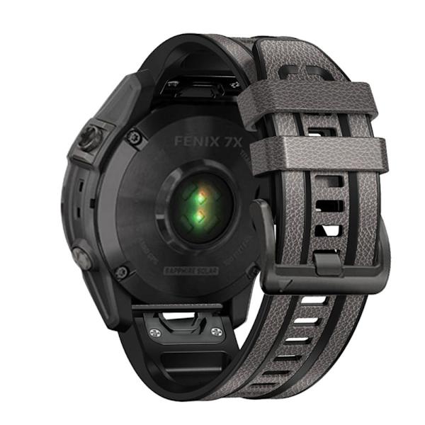 26mm silikoni nahkaa ja silikoni ranneke Garmin kellolle - Harmaa Silver grey