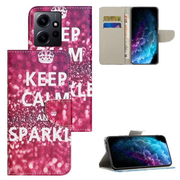 Wonderland Xiaomi Redmi Note 12 Flip Etui - Keep Calm og Sparkle Red