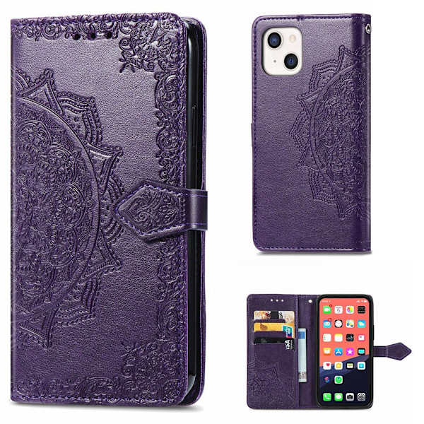 Mandala iPhone 13 etui i lær - Lilla Purple