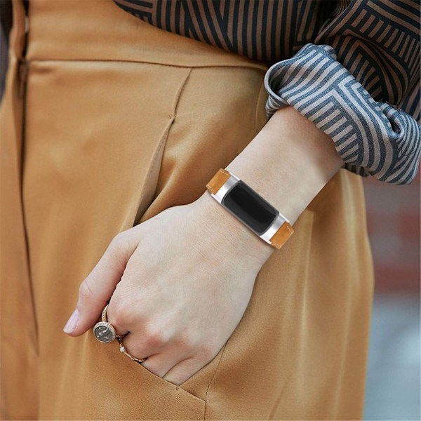 Enkel urrem i ægte læder til Fitbit Charge 5 - Mat Kaffe Brown