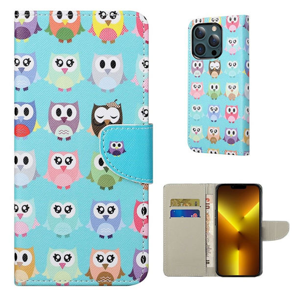 Wonderland iPhone 13 Pro Max Läppäkotelo - Multiple Owls Multicolor