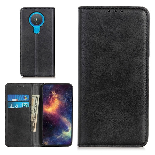 Wallet-style ægte Læder Flipcase til Nokia 1.4 - Sort Black