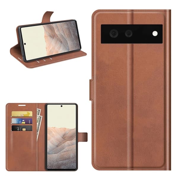Google Pixel 6 læderetui med pung - Brun Brown