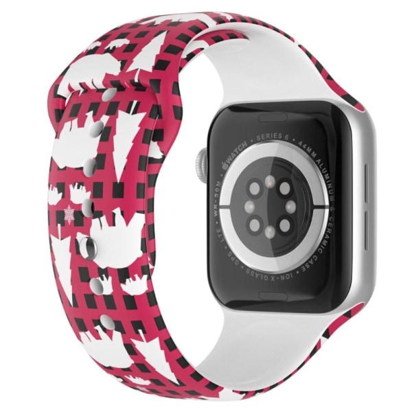 Apple Watch (45mm) julmönstrat klockarmband i silikon - Isbjörn / Storlek: L Röd