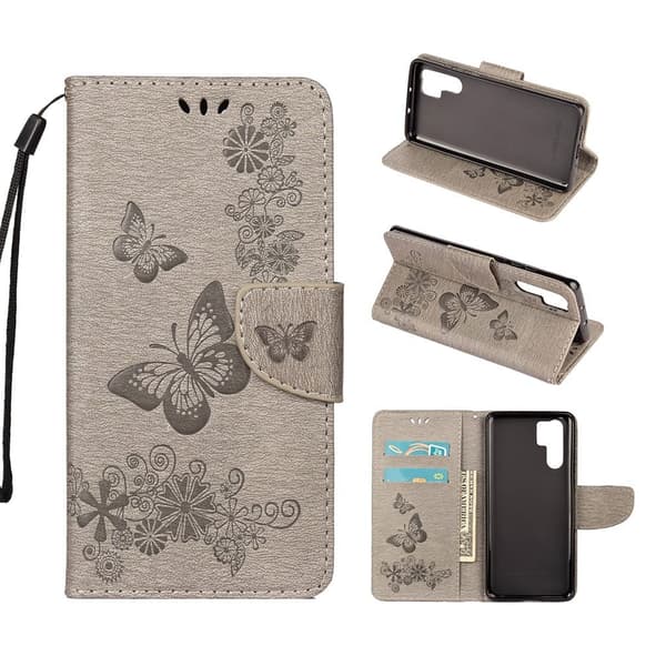 Huawei P30 Pro Skinnetui Med Sommerfugl Og Blomster Trykk - Grå Silver grey