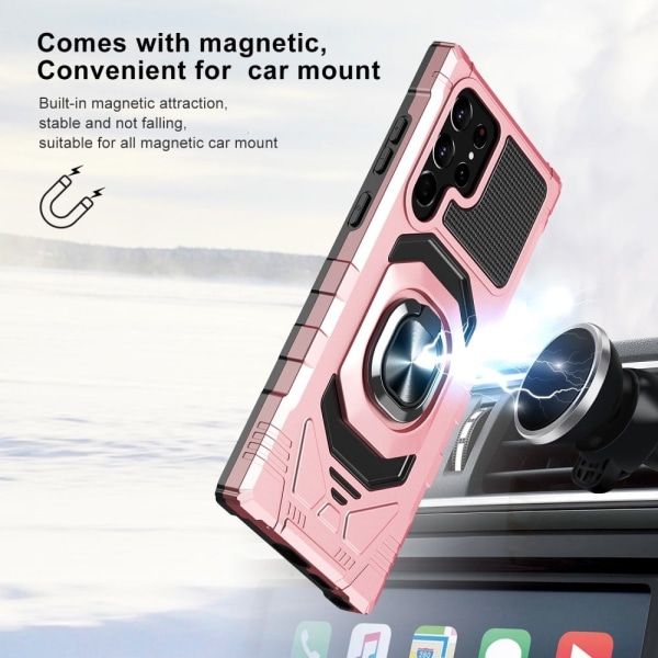 Slidstærkt cover i hård plast med blød inderside og kickstand til Samsung Galaxy S22 Ultra - Rødguld Pink