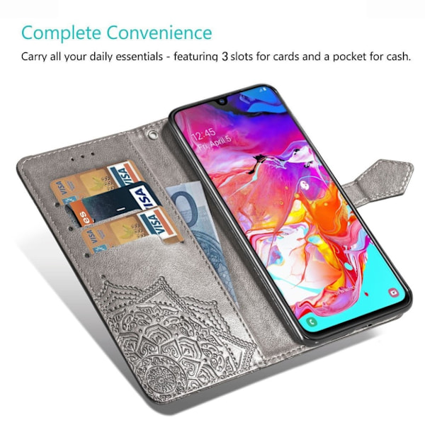 Mandala läder Samsung Galaxy A70 fodral - Silver/Grå Silvergrå