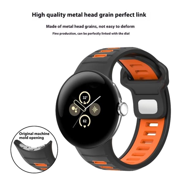 Google Pixel Watch 3 45mm Replacement Watch Band Dual Color Silicone Strap - Charcoal+Black Black