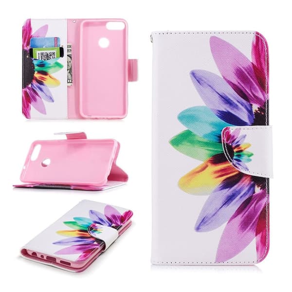 Huawei P Smart mønstret læderflip etui - Farvet Blade Multicolor