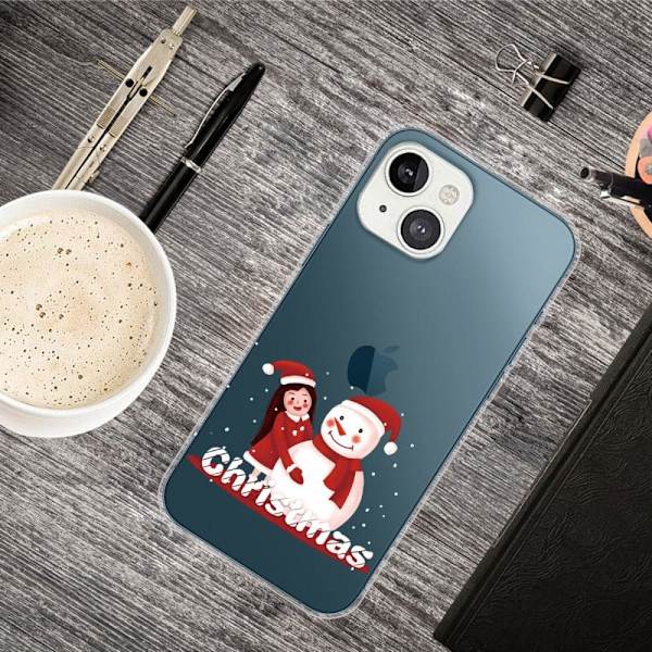 Juletelefonetui iPhone 14, stilfuldt mønstertryk Anti-ridse blødt fleksibelt bagcover - Gris Og Snemand Red