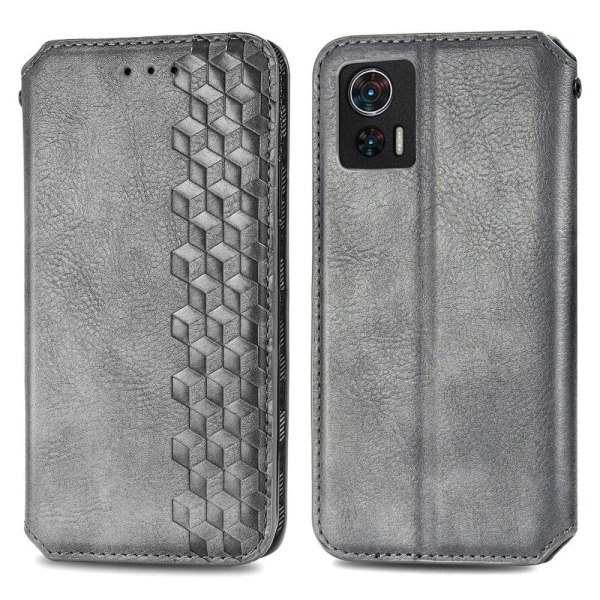 Nahkakotelo With A Stylish Rhombus Imprint For Motorola Edge 30 Neo - Harmaa Silver grey