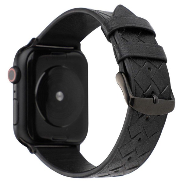 Apple Watch Series 4 40mm vævet ægte læder Urrem - Helt Sort Black