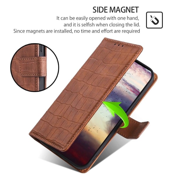 Krokotiilin Nahkainen Läppäkotelo For OnePlus 11 - Ruskea Brown