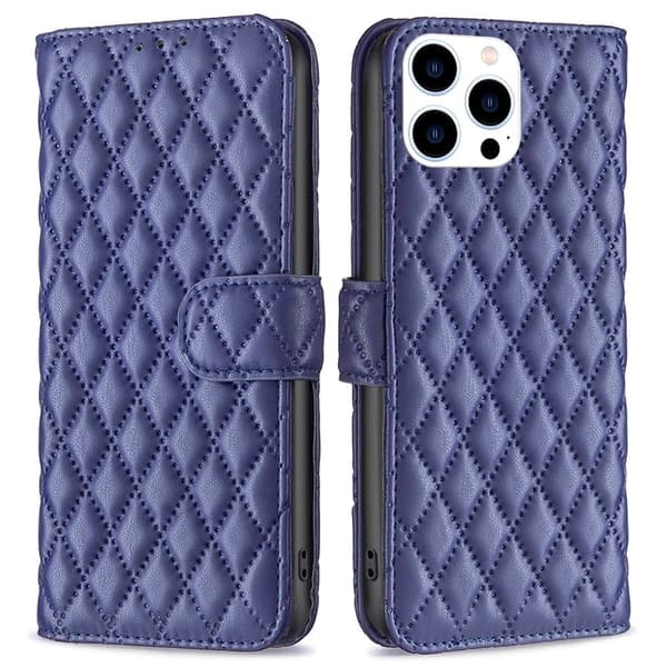 Rhombus mat iPhone 14 Pro flip etui - Blå Blue