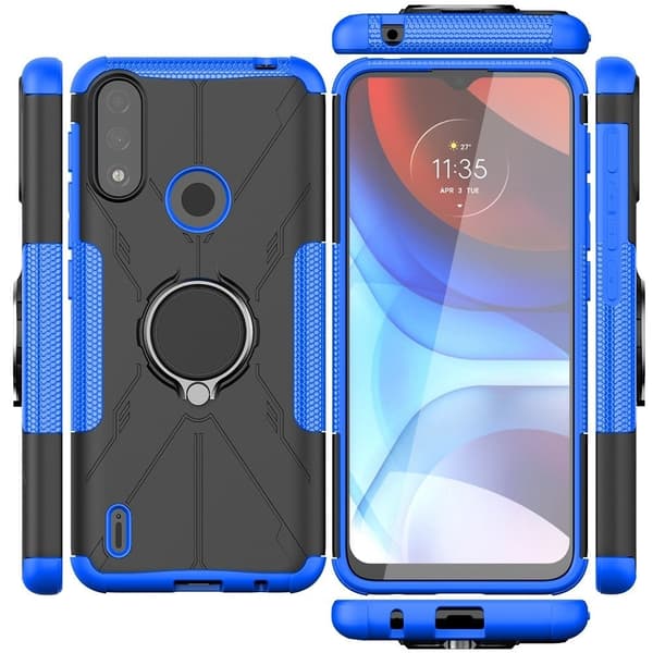 Støttestativdeksel med magnetisk ark for Motorola Moto E7 Power - Blå Blue