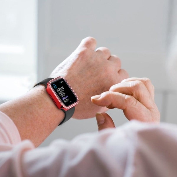 Apple Watch Series 8 (45 mm) cover med rhinestone-dekor og hærdet glas - Rød Red