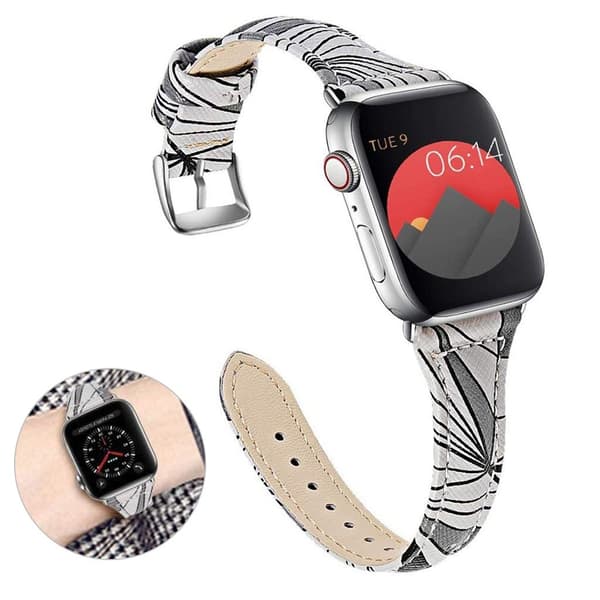 Apple Watch 42mm - 44mm geometrian nahkaranneke - Musta / Harmaa Silver grey