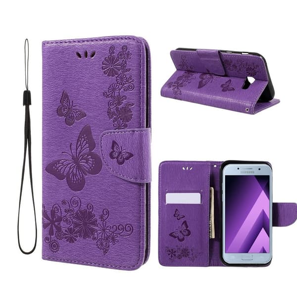 Samsung Galaxy A3 (2017) Avtrykk Lær Flip Etui - Lilla Purple