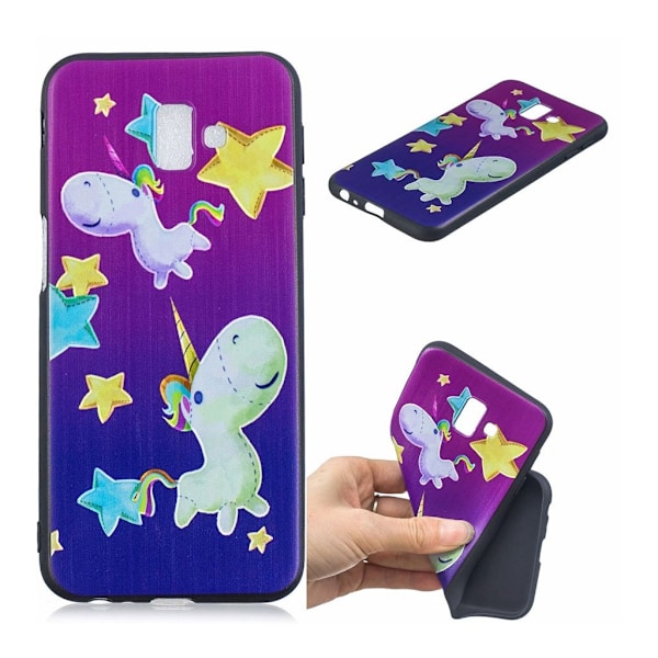 Samsung Galaxy J6 Plus (2018) mønstered blødt etui - Stjerne og Enhjørning Multicolor