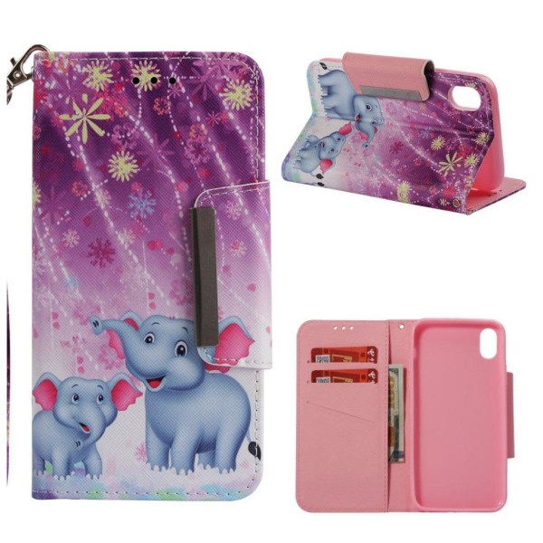 iPhone Xs Max læder flip cover med mønsterprint - To Elefanter Multicolor