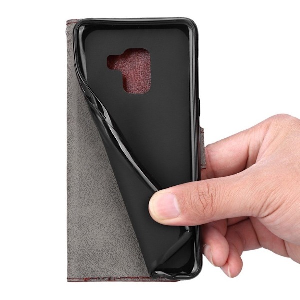 Samsung Galaxy A8 (2018) crazy horse skin PU læder flip etui - Sort Black