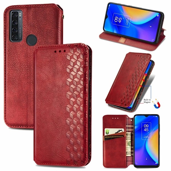 Nahkakotelo With A Stylish Rhombus Imprint For Tcl 20 Se - Punainen Red