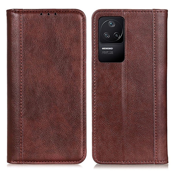 Äkta läder Xiaomi Poco F4 / Xiaomi Redmi K40S fodral med magnetisk stängning Brun