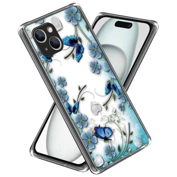 Deco iPhone 15 skal - Fjäril Och Blomma Blå