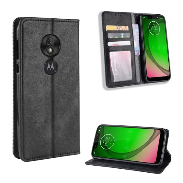 Motorola Moto G7 Play vintage læder etui - Sort Black